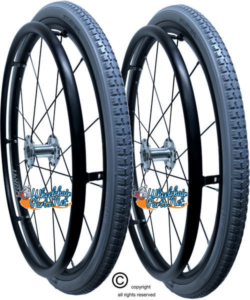 24" x 1 3/8" (540) 16 Spoke Wheel With AIR PNEUMATIC Tires - Set of 2